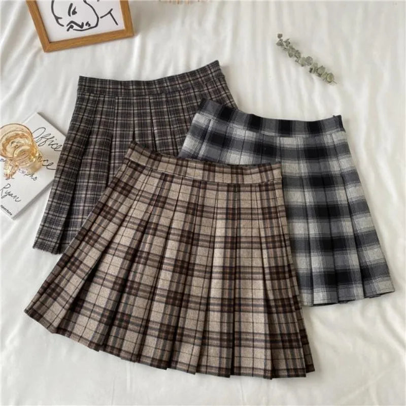 Women A-line Skirt Plaid Pleated Dress Plaid Short Skirt Y2k Vintage Vintage Streetwear Sweet Kawaii Harajuku Funky Sexy