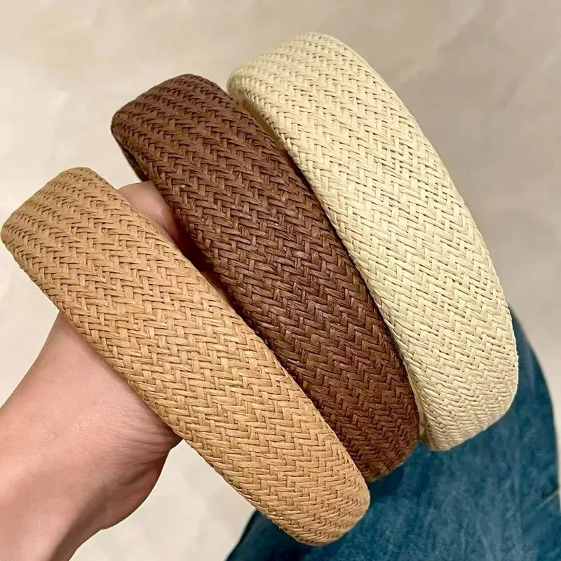 1/3Pcs Vacation Straw Woven Wide-brimmed Headband Bohemian Headwear Vintage Elegant Seaside Photos Hairband Hair Accessories
