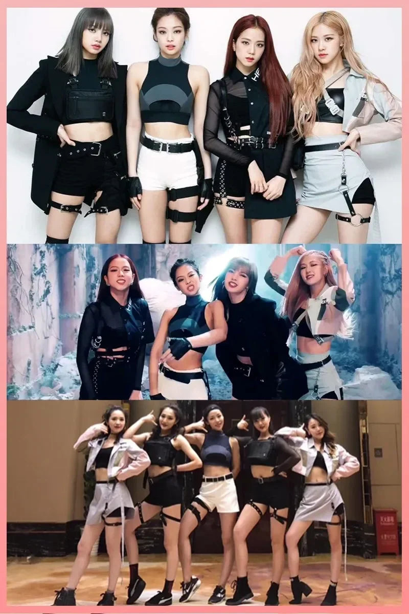 kpop Korean Celebrity show black hip hop short vest lapel jacket coat tops+sexy High waist mini skirts slim shorts women outfits