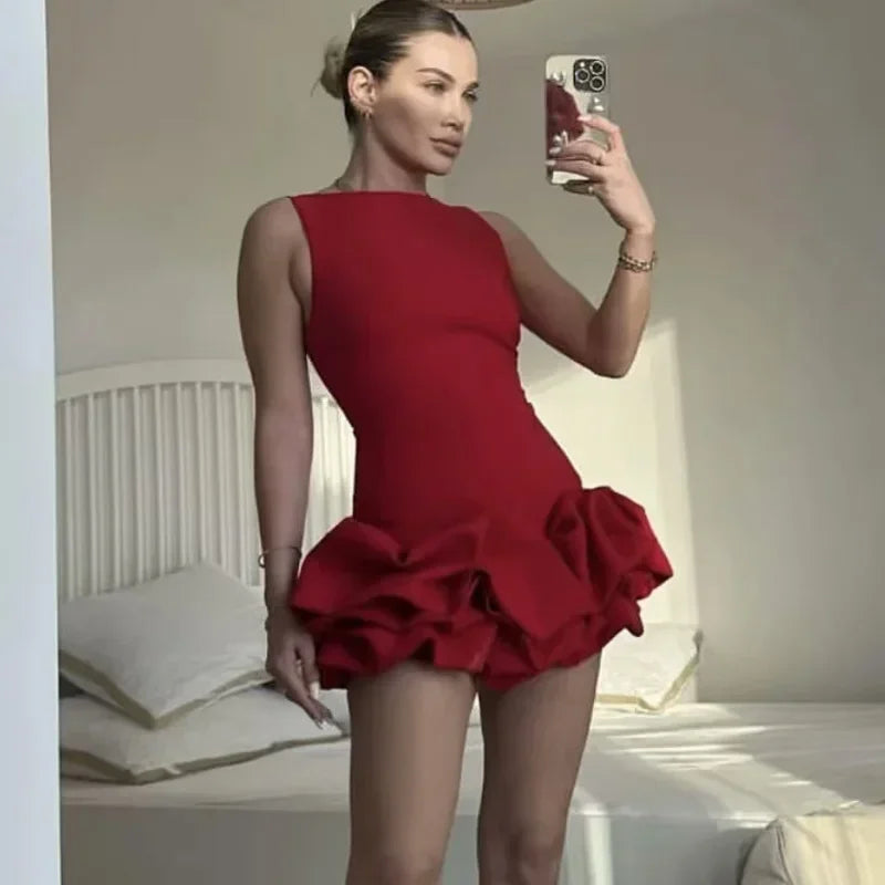 HXAO Women's Dress Red Short Dresses Ruffle Backless Black White Mini Dress Sexy Party Dresses