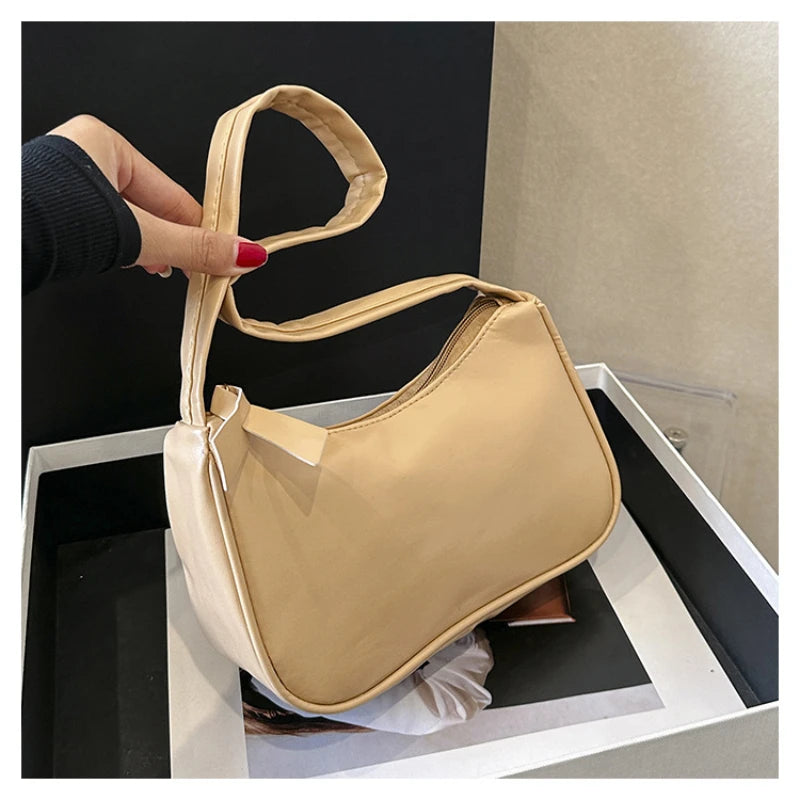Retro Soft PU Leather Women Shoulder Underarm Bags Casual Solid Color Small Top-Handle Handbags Ladies Fashion Shoulder Bags