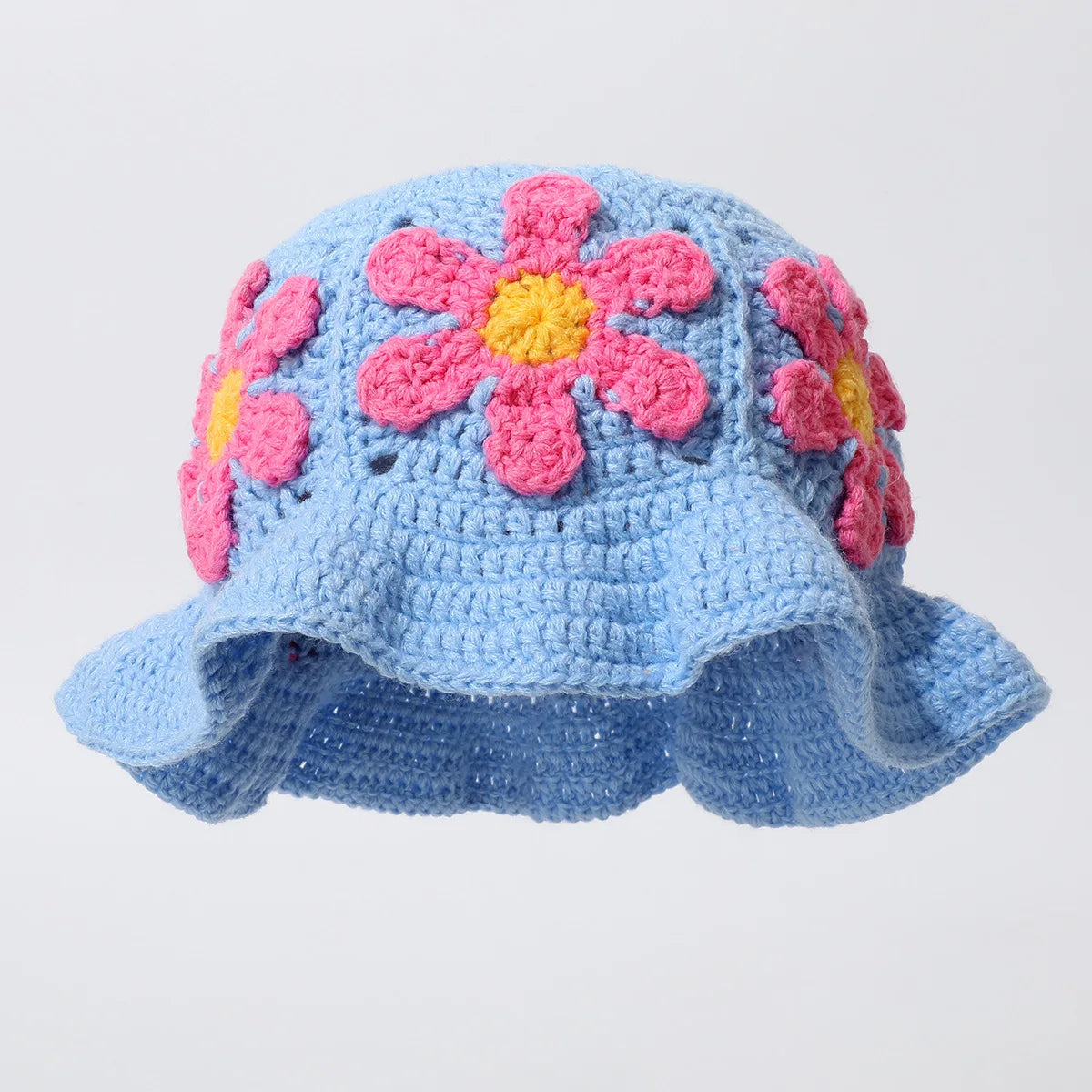 2023 Autumn New Crochet Korean Handmade Bucket Hat Women Weaving Knitted Hat  Fashion Flowers Autumn Winter Beanies Basin Cap
