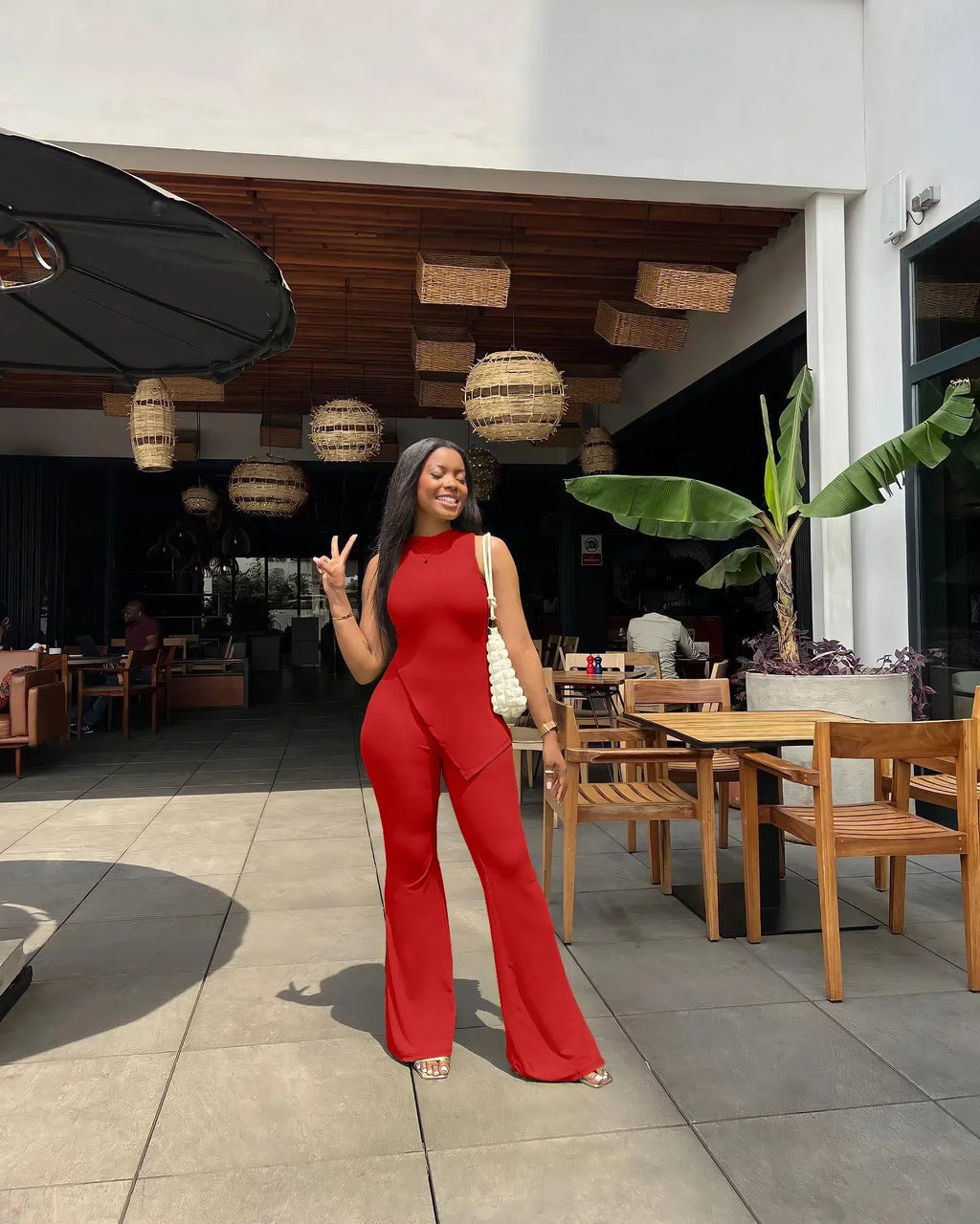 Sleeveless Asymmetric Tank Top & Flare Leg Pants Two-Piece Set | Inspired by Neslihan Atagül