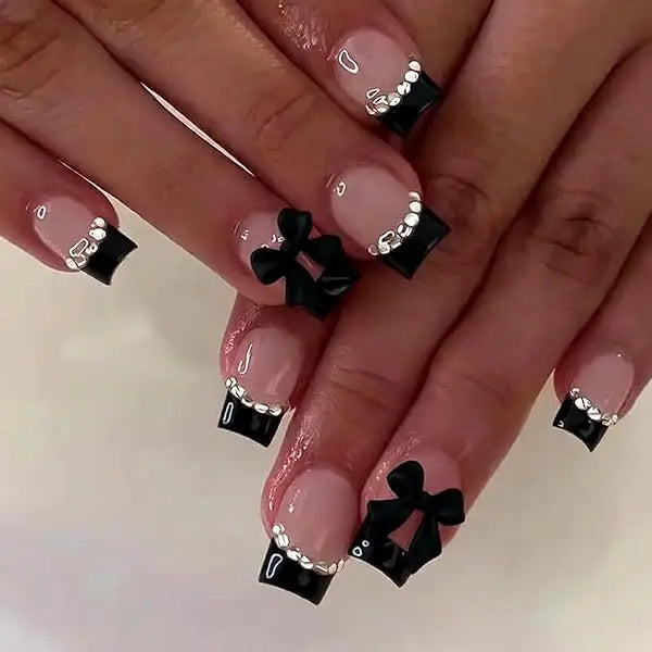 Blush Pink False Nails Bowknot Diamond Pearl 3D Design Press on Nail Tips with Harmless Smooth Edge Nails Woman DIY Fake Nails