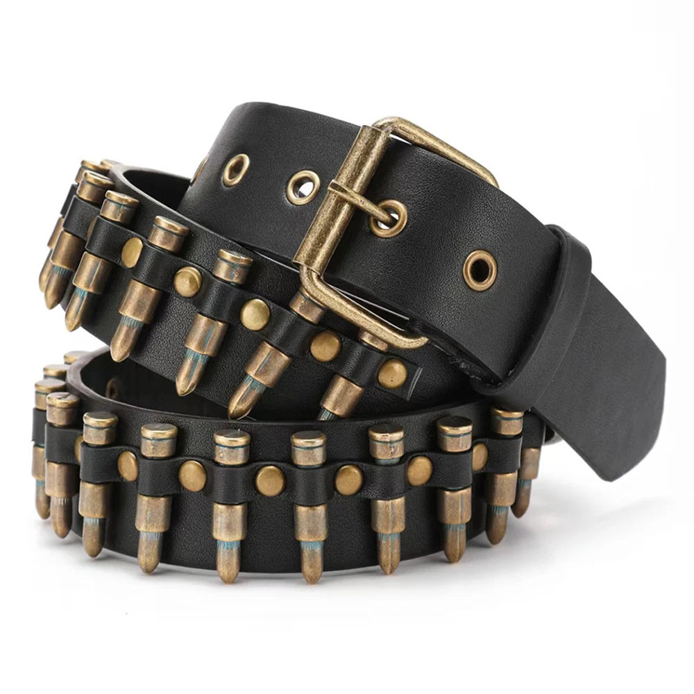 Fashion Sturdy Punk Bullet Rivet Belt Men Women Punk Hardware Jeans Belt Y2K Leather Waistband Women's Bullet Belt Accessories
