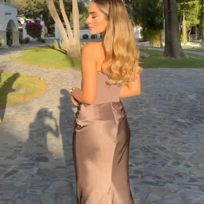 Satin Strapless Backless Ruched Wrap Corset Dress | Inspired by Esra Bilgiç