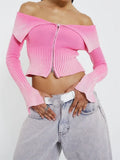 Gradient Zip Ribbed Cardigan Crop Top | Inspired by Jennie