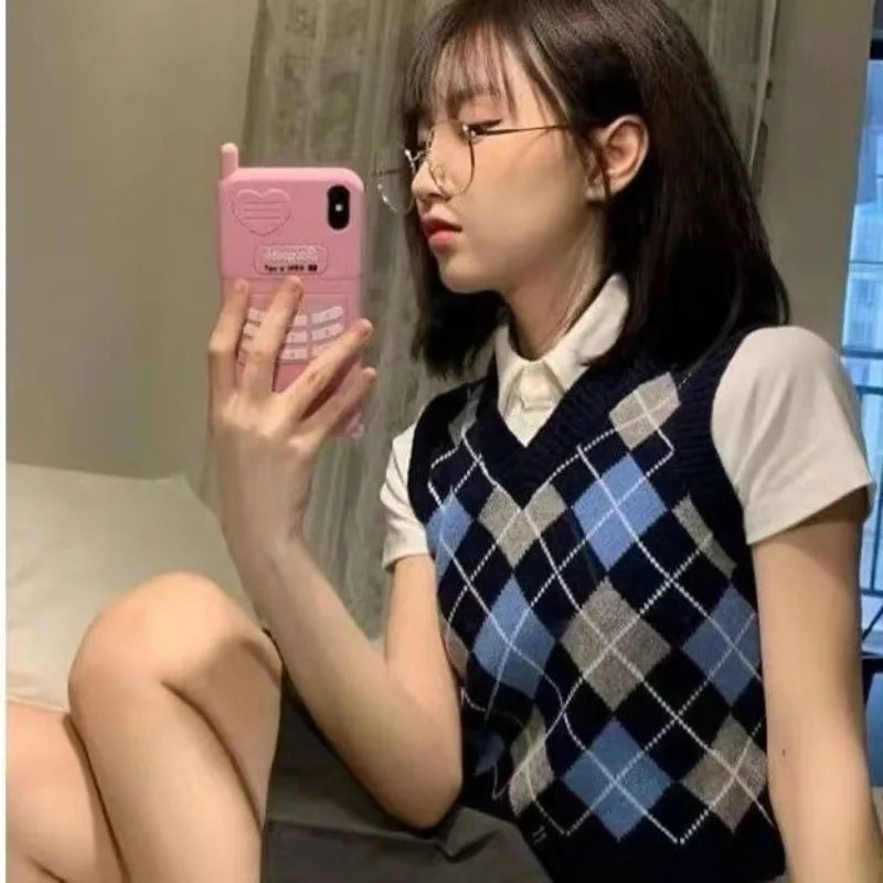 V-Neck Argyle Knit Sweater Vest | Inspired by Rosé