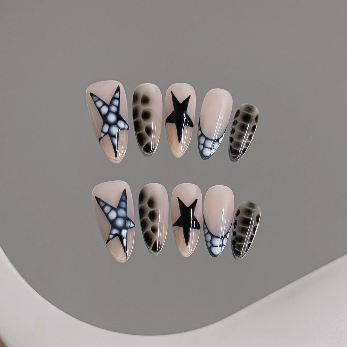 Handmade Korean Star Night Sky Almond Press-On Nails