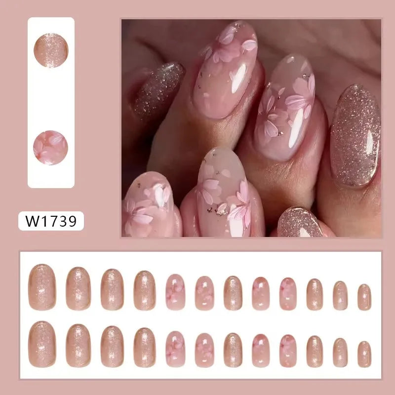24pcs Cheap Love Wear Nail Almond Medium Press on Nails Cute Removable Beige Long False Nails Summer Korean Removable Nail Art