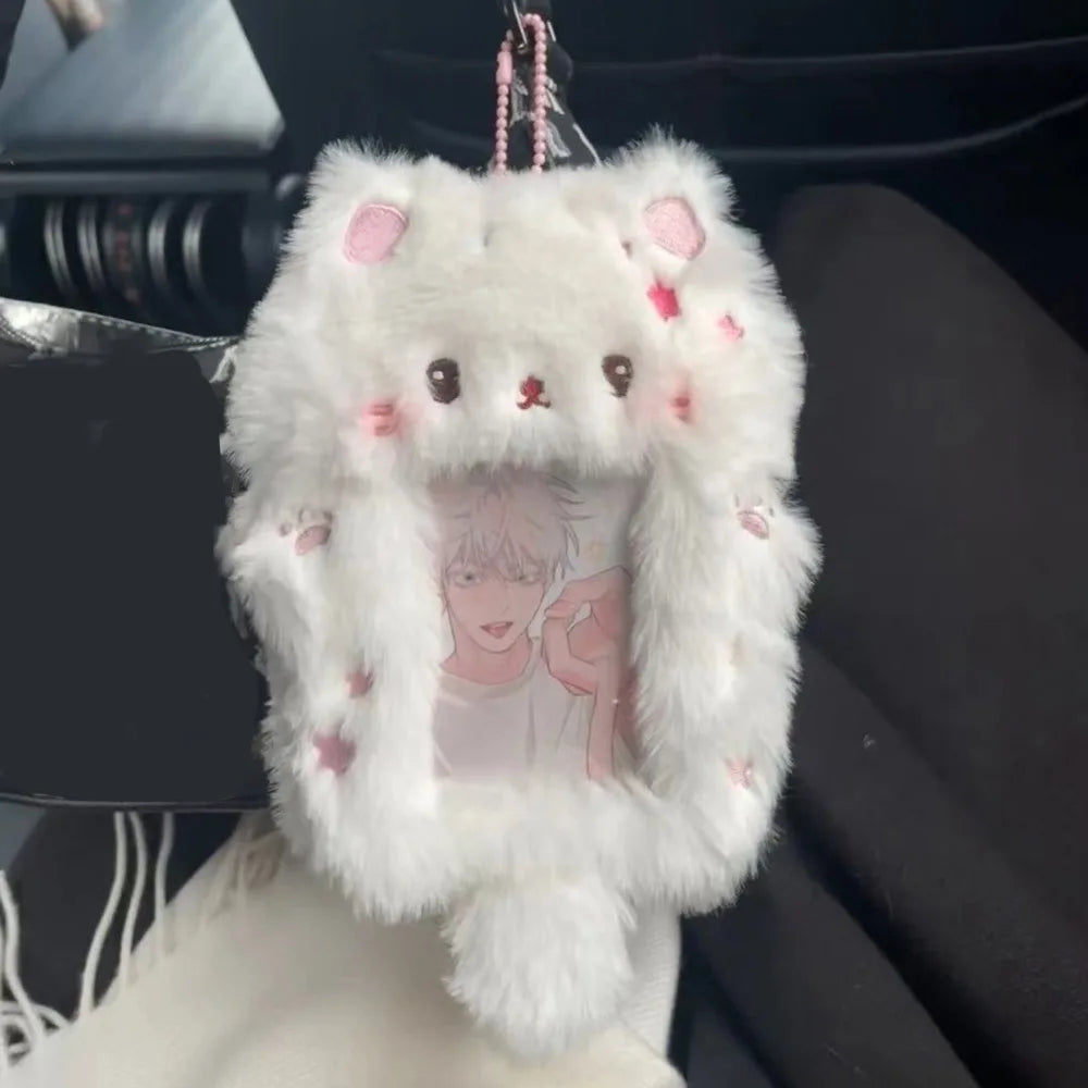 Cartoon Multifunctional Photocard Case Plush Big Eared Rabbit/Border Collie Card Case Rabbit/Dog/Cat Photo Card Holder Students