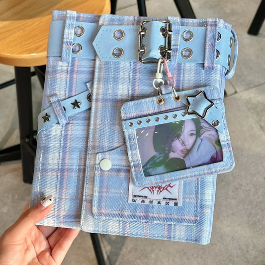 Y2K Checkered Star Denim A5 Photo Card Album Vintage Sweet & Cool Style Binder Idol Photocard Collect K-Pop Polaroid Storage