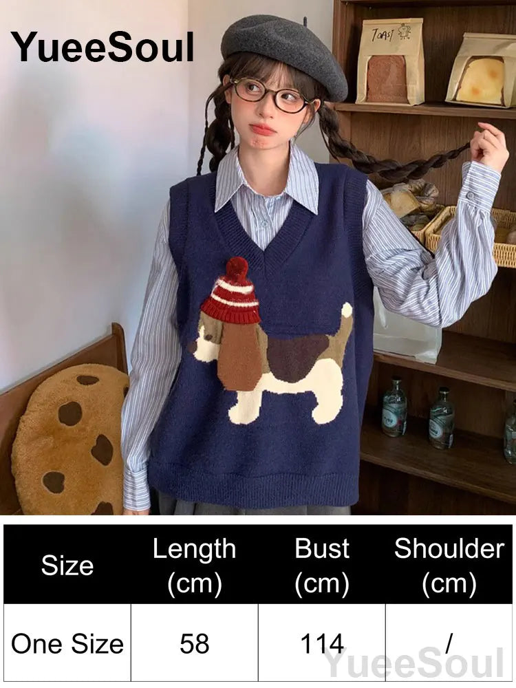 Blue Argyle Women's Vest Plaid Sleeveless Pullover Loose Knitted Sweater Vest 2026 New Autumn Y2K Casual Oversized Waistcoat