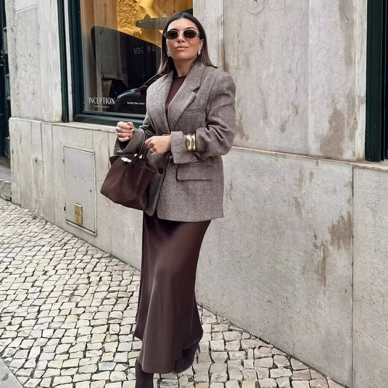 New Women's Jackets Blazers Spring 2026 New Fashion Khaki Slim V-neck Office Blazers Chic Elegant Young Women's Warm Coats