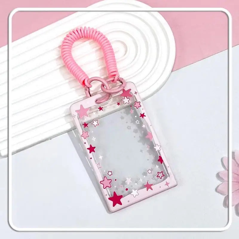 Star Sliding Cover Card Holder Transparent Portable ID Protector Kpop Photocard Case Student School Card Bus Card Holder