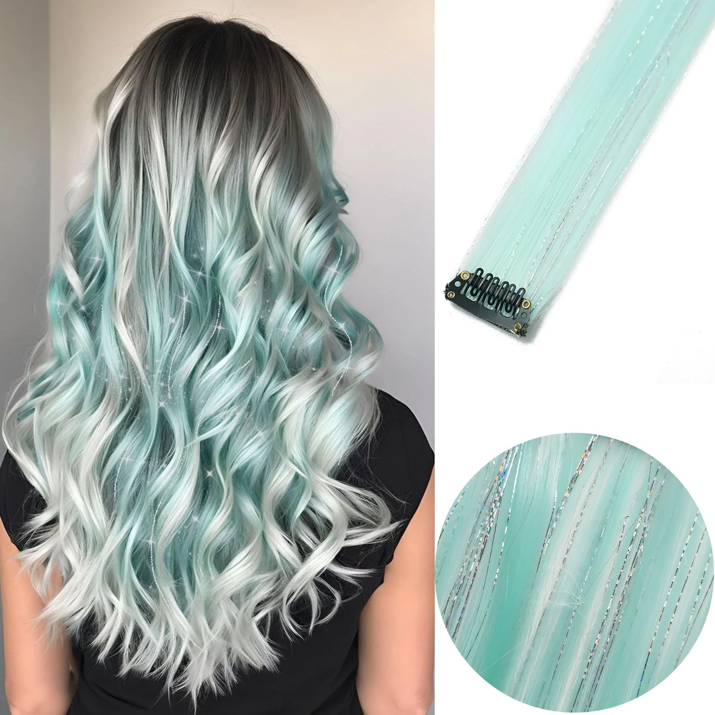 Clip in Hair Extensions Colored Party Highlights 22 inches 6pcs/pack Multi-colors Straight Hair Synthetic Hairpieces Royal Blue
