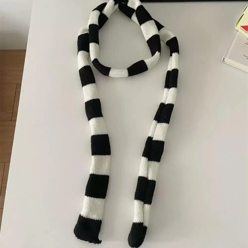 Korean Knitted Slim Long Scarf Y2K Harajuku Decorative Neckerchief Stripe Neck Women Narrow Long Scarf Choker Lady Accessories