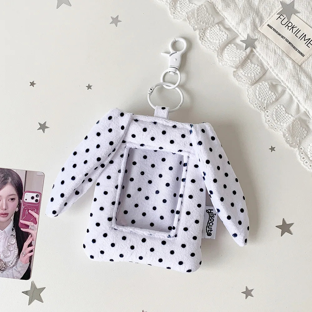 Cute Polka Dot Rabbit Ear 3 Inch Photocard Holder Keychain Korean Style Student Card Bag