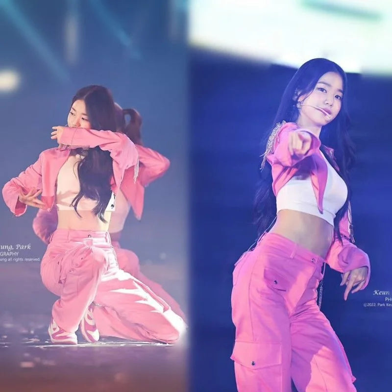 Crop Top & Cargo Pants Set with Pink Jacket | Inspired by Wonyoung