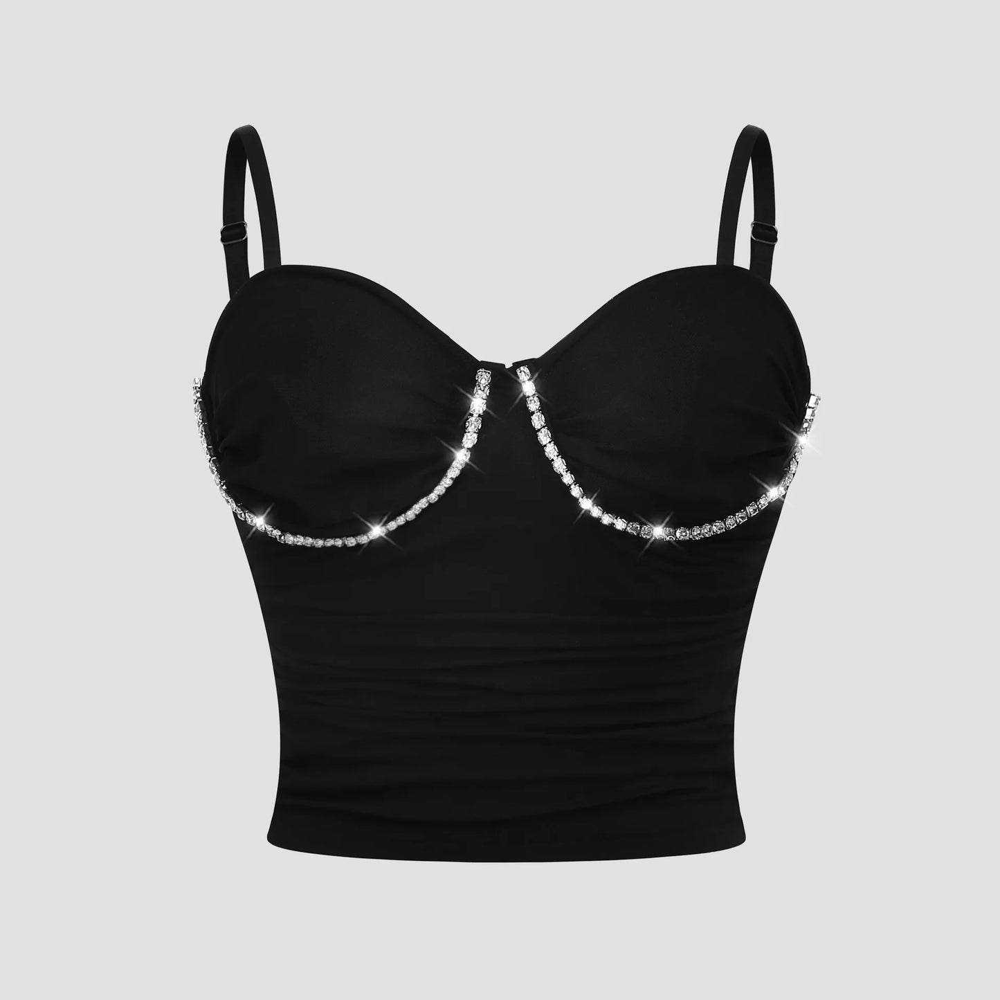 European and American style sparkling diamond fashionable design pleated steel ring slim mesh tank top