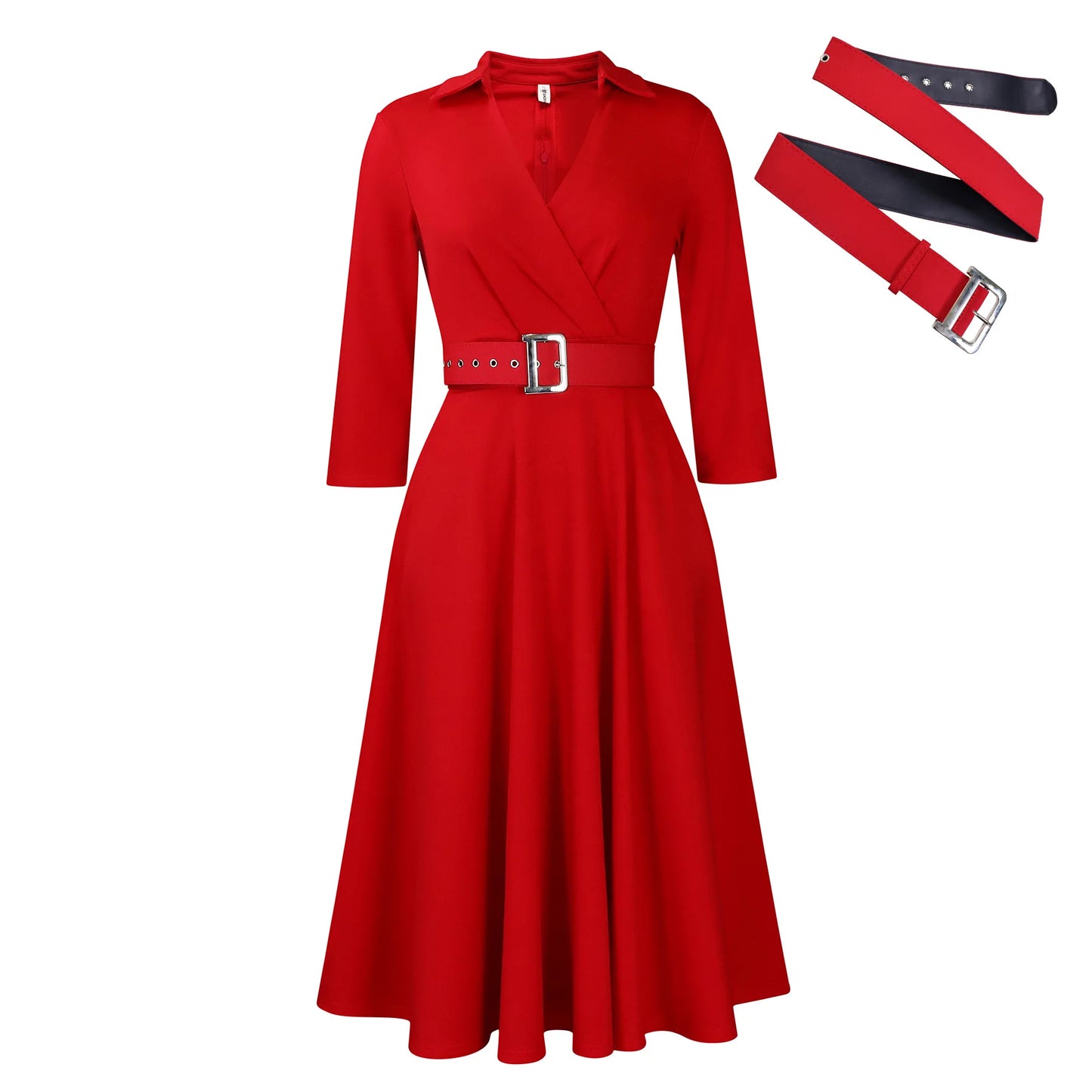 Women's Spring New Luxury Fashion Versatile Collar Solid Color High Waist Elegant Large Size Dress