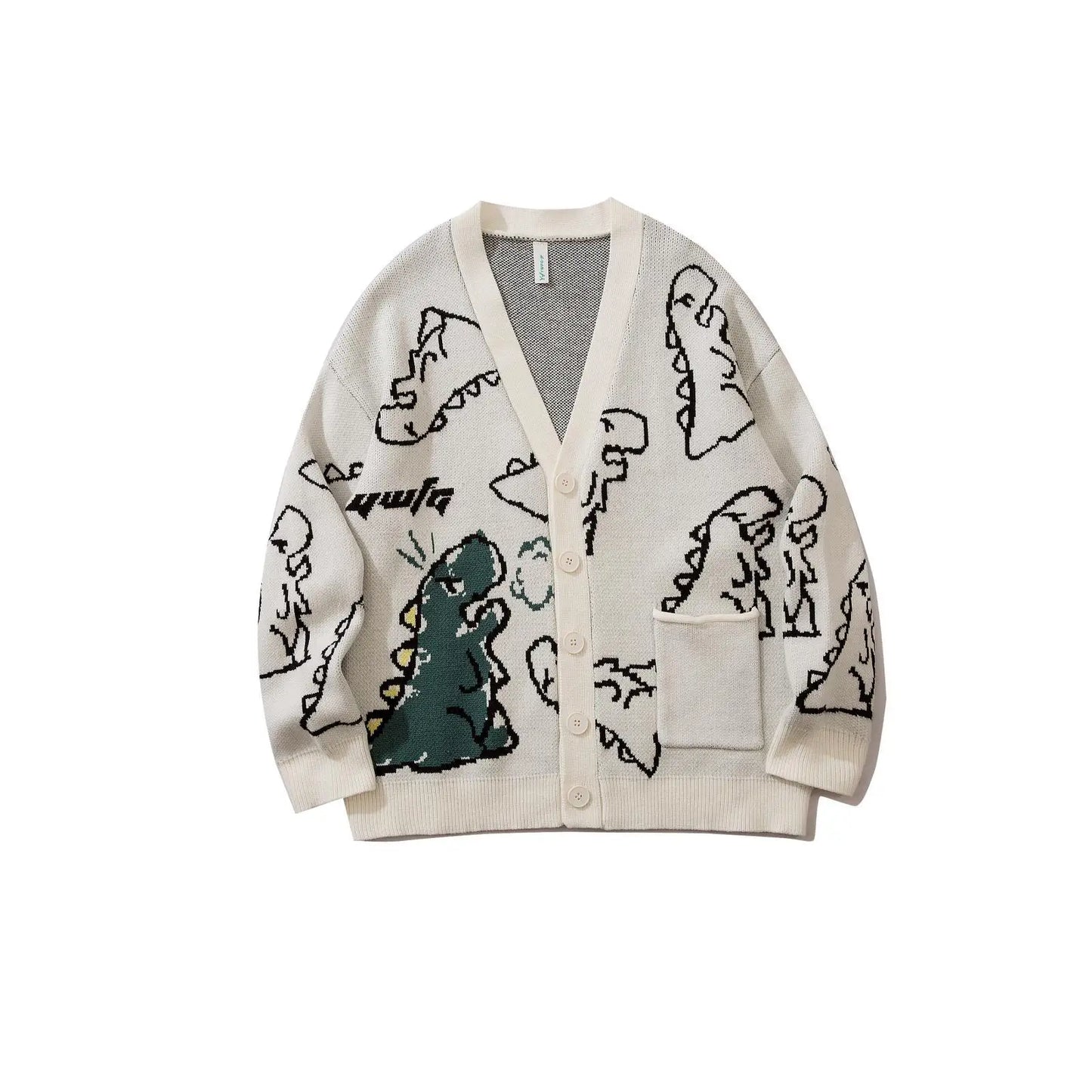 New Style Men's Clothing - Dinosaur Loose Fit Stylish and Versatile Hong Kong Style Insulated Knitted Cardigan Sweater