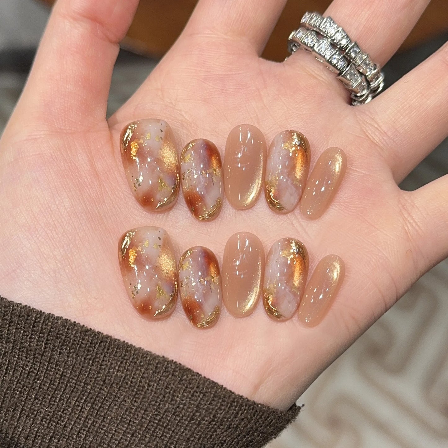 10Pcs Short Handmade Pink Press on Nails Spring French Rhinestone Full Cover Fake Nail Plaid Manicure Wearable Nail Tips Art