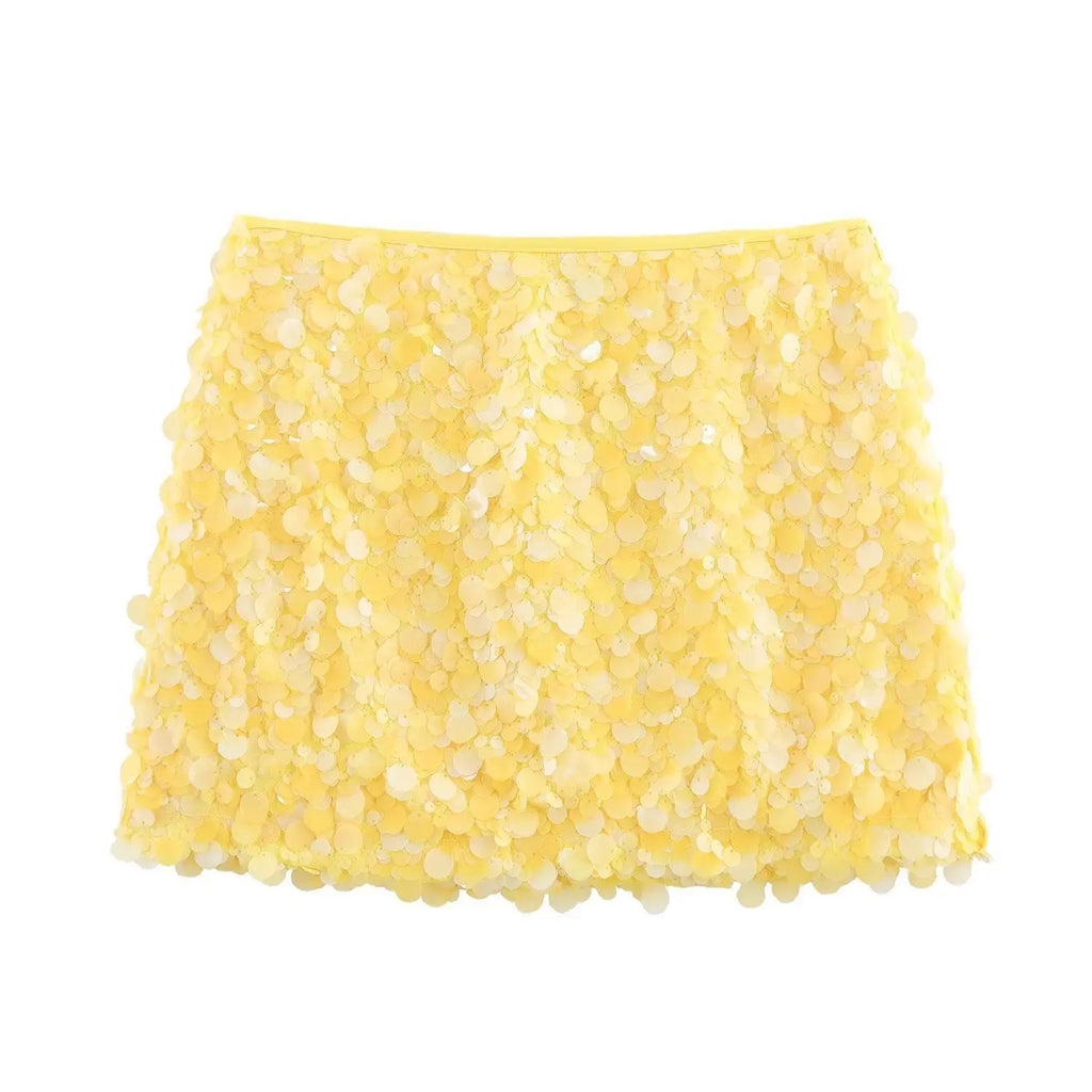 Sequined Solid Side-Zipper High-Waist Mini Skirt | Inspired by Winter