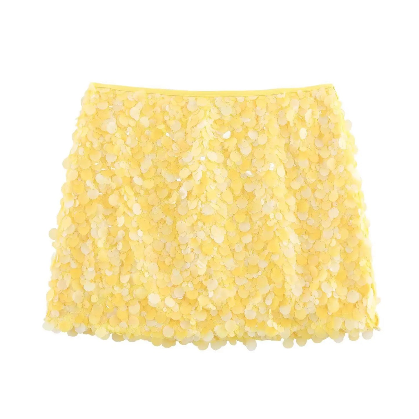 Women Fashion With Sequined Solid Side Zipper Mini Skirt Vintage High Waist Female Chic Lady Skirts