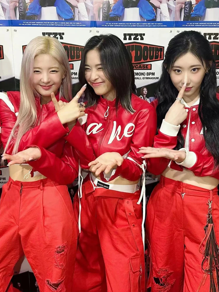 Korean Itzy Girl Group Cake Jazz Dance Performance Kpop Singing Dress Adult Student Red Dress Performance