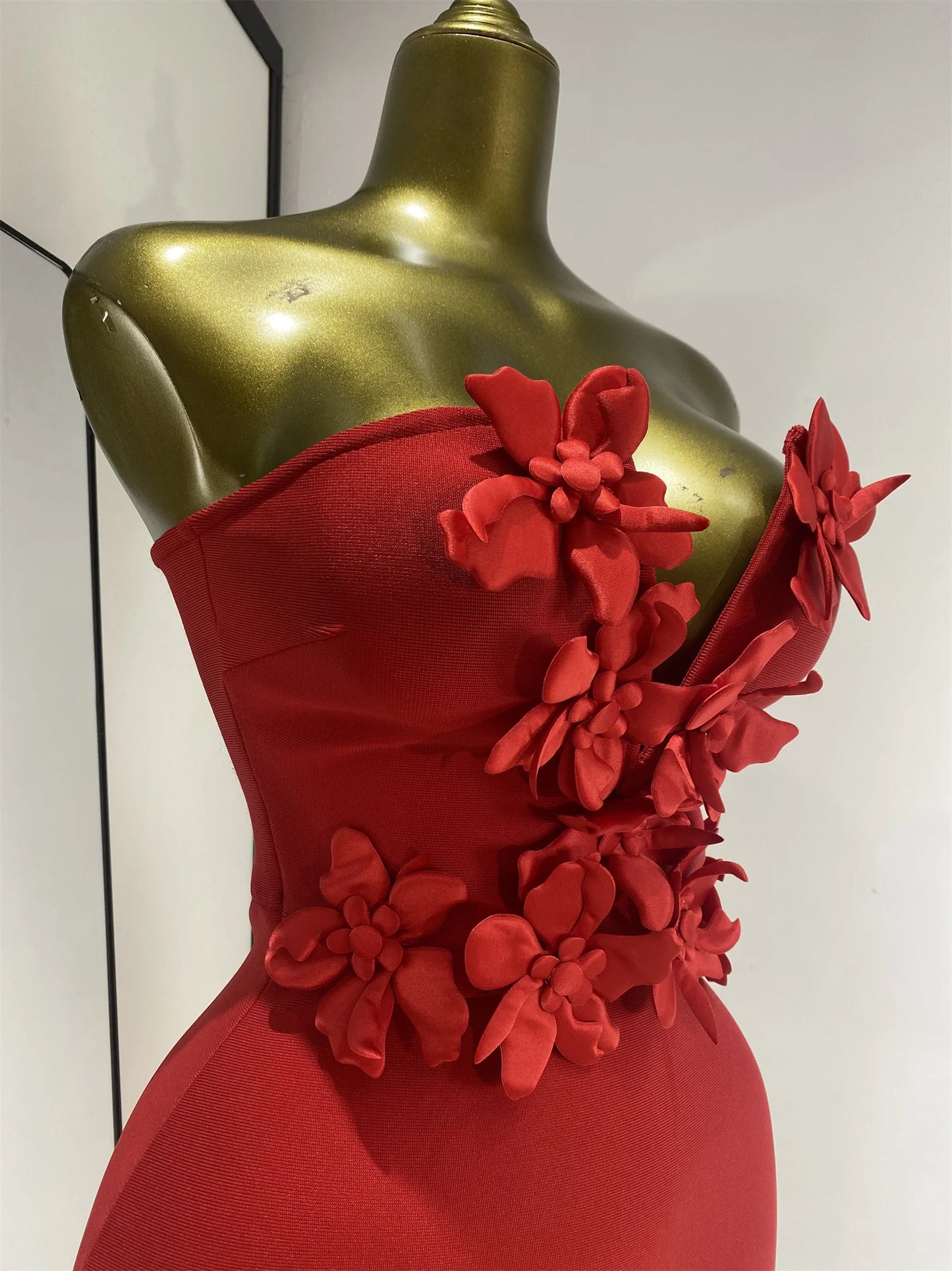 Strapless Deep V-Neck Floral Bodycon Long Mermaid Bandage Gala Dress | Inspired by Beren Saat