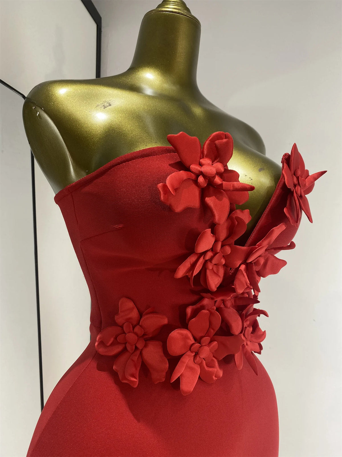 Strapless Deep V-Neck Floral Bodycon Long Mermaid Bandage Gala Dress | Inspired by Beren Saat