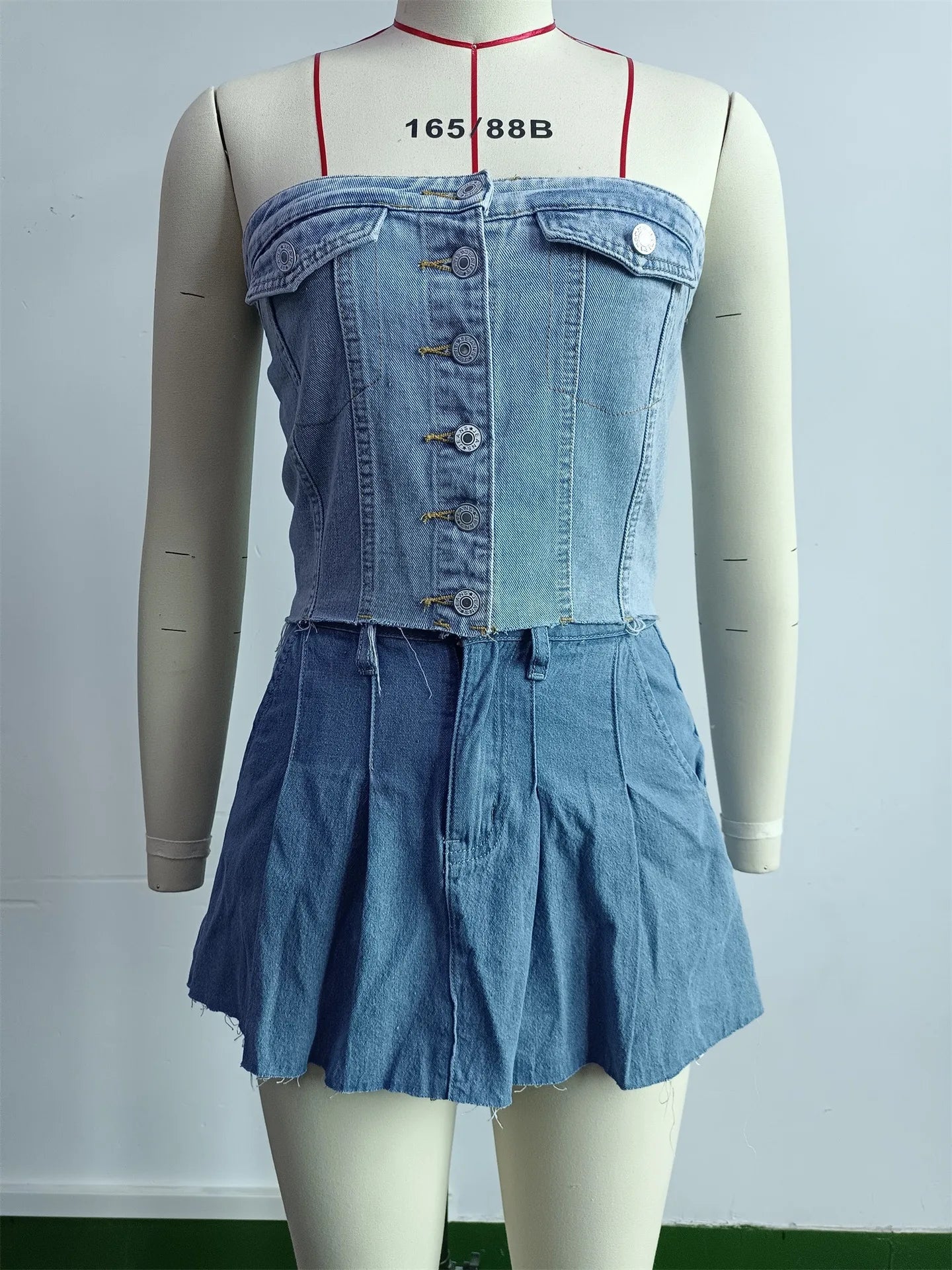 Denim Strapless Top Women Sleeveless Crop Tops Sexy Backless Single Breasted Washed Distressed Streetwear Y2k Camis Tanks Summer