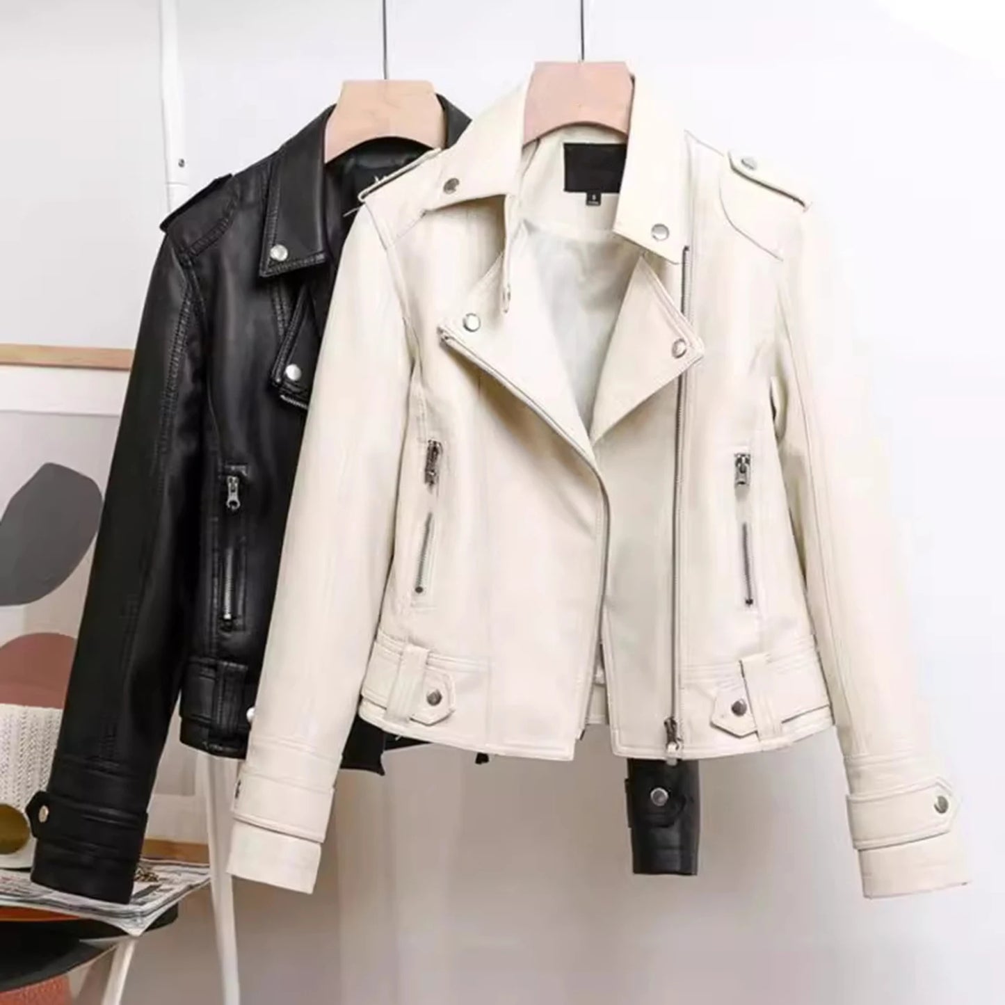 Autumn Short Jacket Solid Female Moto Biker Jackets Thin Ladies Cool Faux Leather Jacket Slim Short Leather Outwear