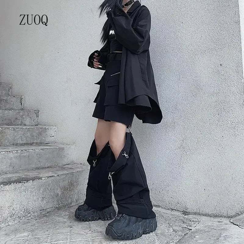 New Fashion Black Pants Women 2025 Detachable Casual Korean Cargo Wide Leg Pant Woman
