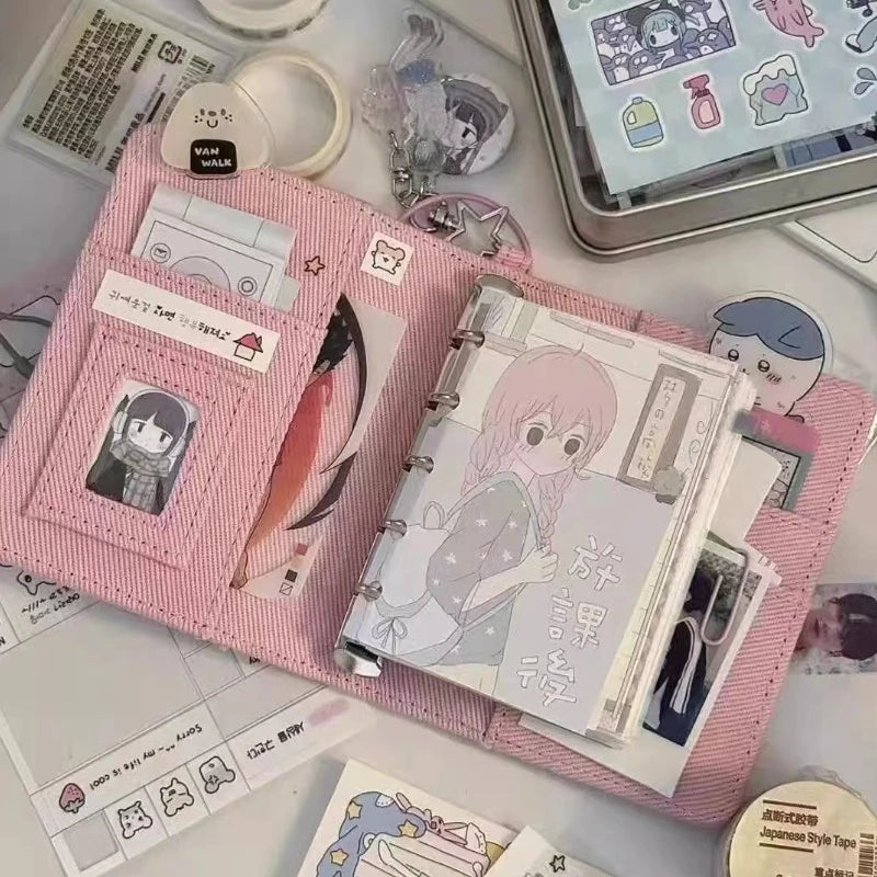M5 Binder Kpop Photocard Holder Pink Blue Denim Heart Binder with Elastic Band Photo Card Collection Book Idol Photo Album  다이어리
