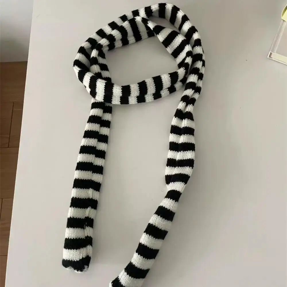 Korean Knitted Slim Long Scarf Y2K Harajuku Decorative Neckerchief Stripe Neck Women Narrow Long Scarf Choker Lady Accessories