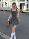 Plaid Bow Tie Zipper Pleated Sleeveless Mini Dress | Inspired by Neslihan Atagül