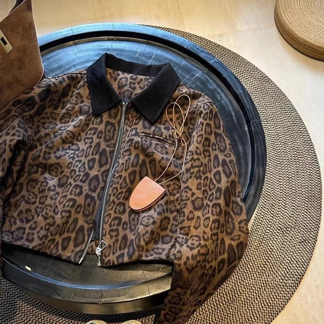 Leopard Print Short Jacket Fashionable New Retro Versatile Small Casual Jacket Top