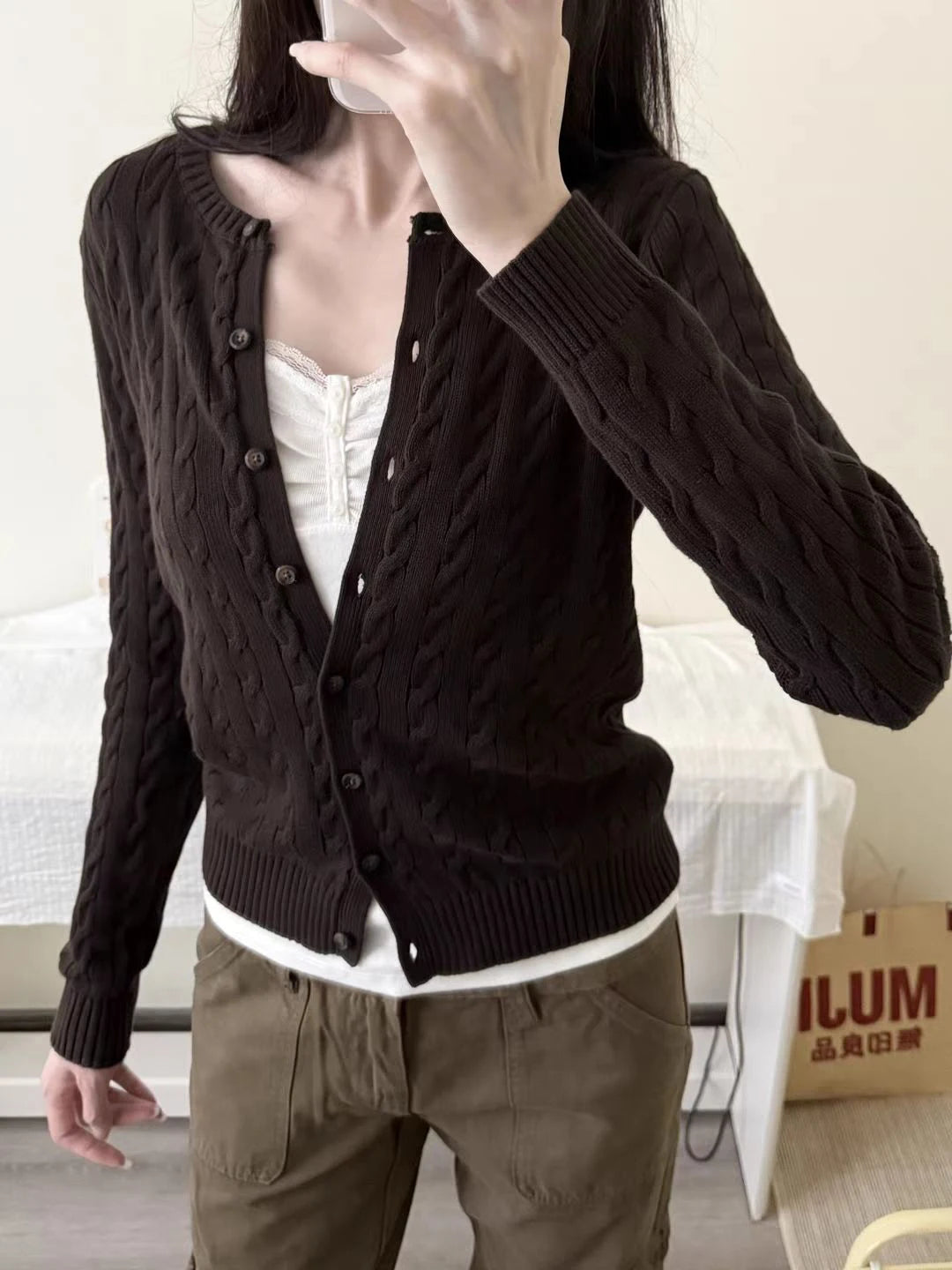Twisted Flower Solid Sweater Cardigan Autumn Long Sleeve O-neck Single Breasted Cotton Knitwear Casual All-match Sweet Sweaters
