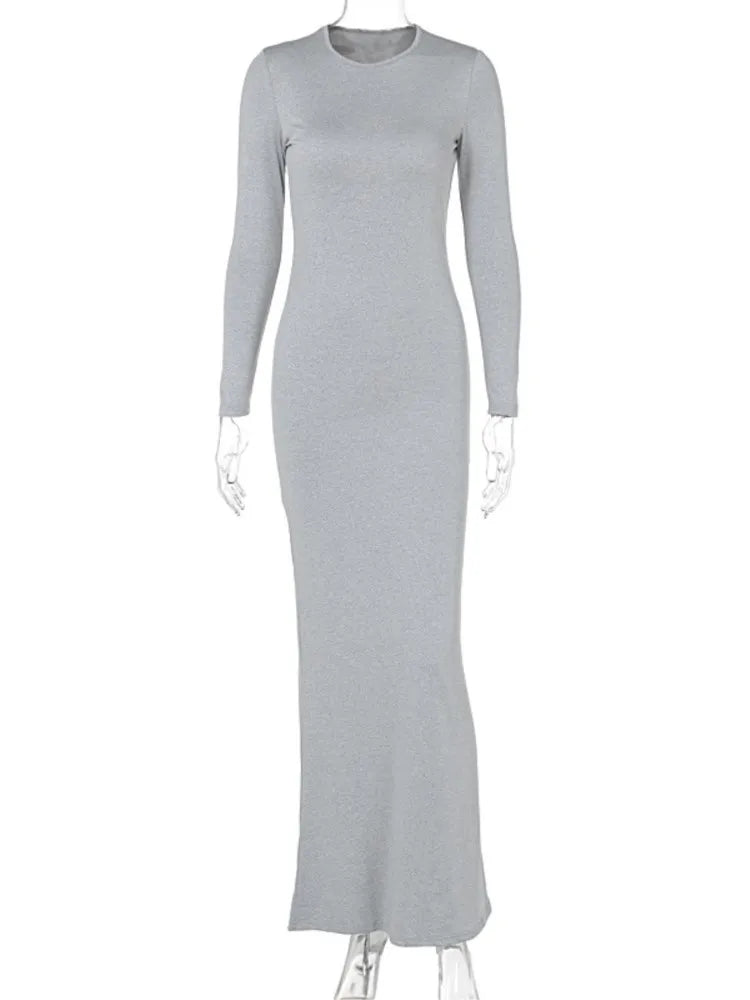 Trend Solid Color Slim Long Dresses Women Spring Autumn New Long Sleeve O Neck Package Hip Bodycon Dress Vestido Lady Streetwear