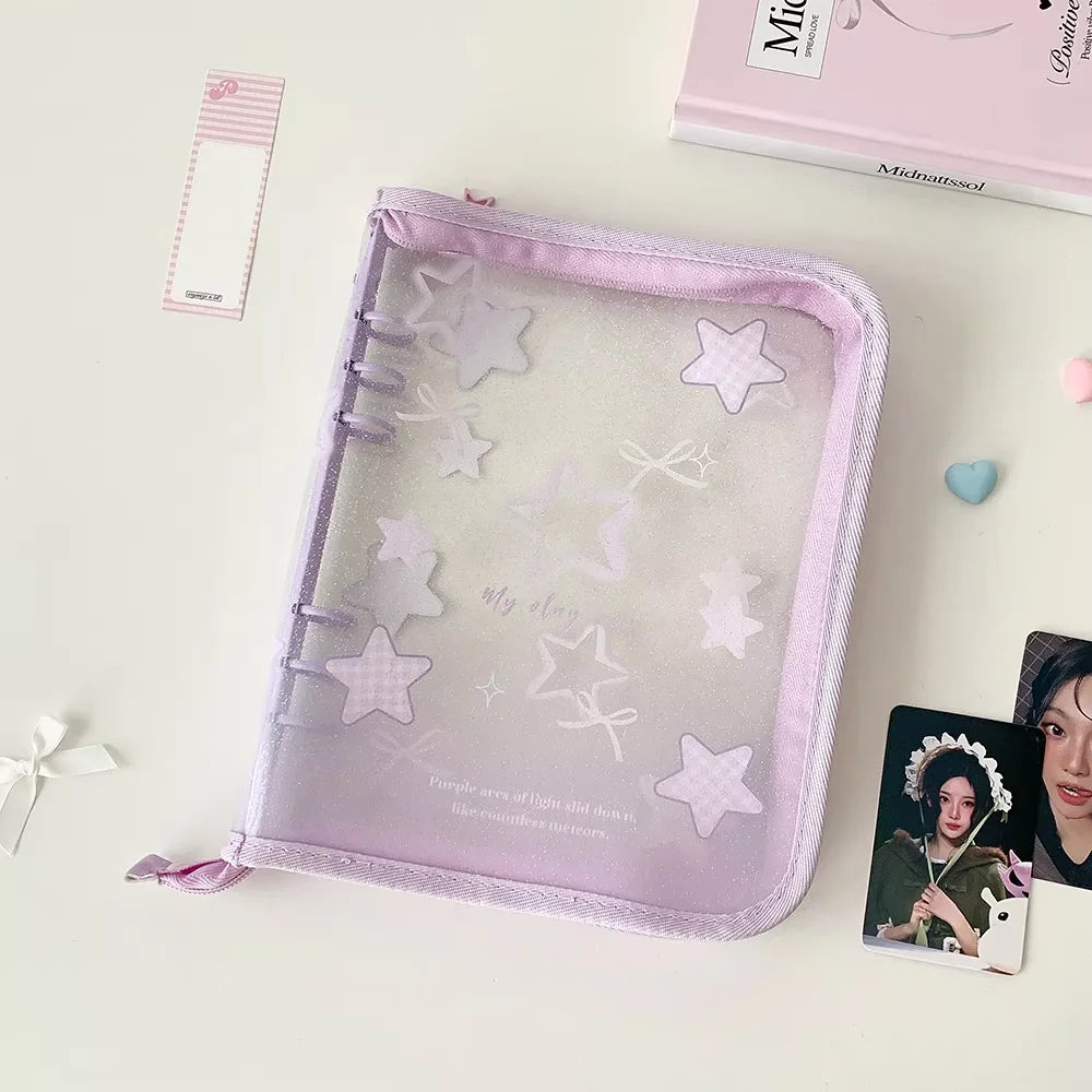 Hot selling Korean INS Fashion A5 PVC Zipper Loose leaf Album Cute Girl Idol Photos 4-Grid Storage Card Holder Photo Frame Gifts