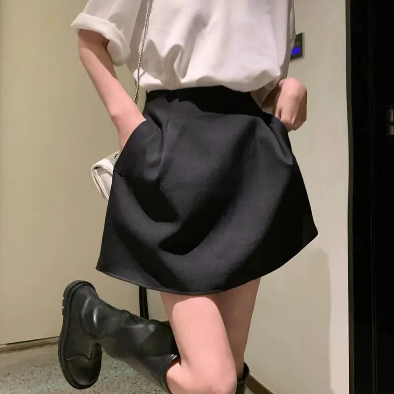Xpqbb Korean Style White Mini Skirt for Women Streetwear High Wiast Puffy Short Skirts Ladies All-Match Simple A-line Y2K Skirt