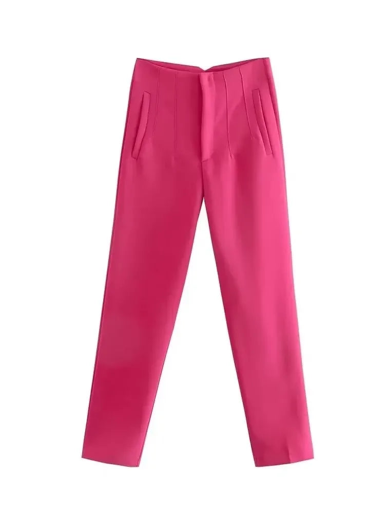 HH Women Vintage Solid Pencil Pants High Waist Pant For Women Casual Streetwear Woman Trousers Office Wear Basic Pant Mujer