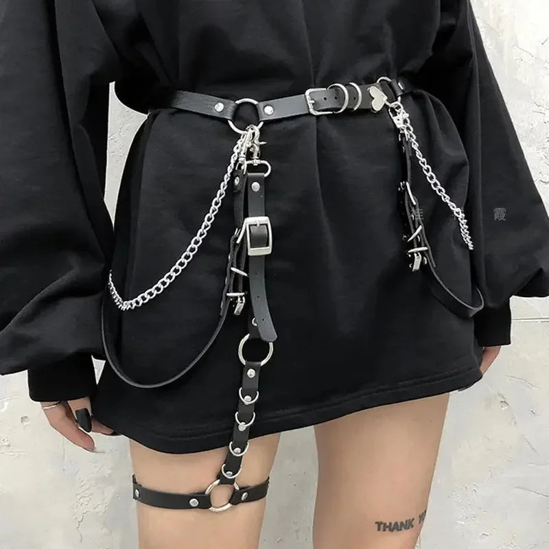 Heart Punk PU Leather Belt with Waist Chain | Inspired by Rosé