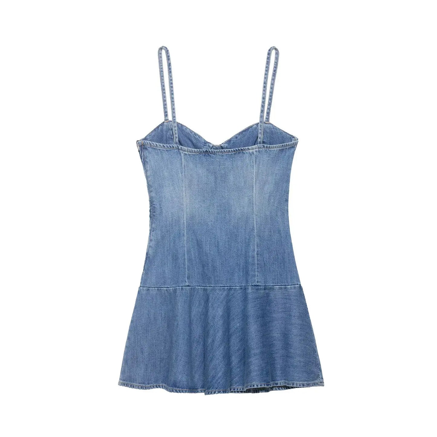 Casual Retro Style Heart Collar Denim Mini Dress Women Sleeveless Slimming Waist Strapless A-Line Skirt Summer Spring Streetwear