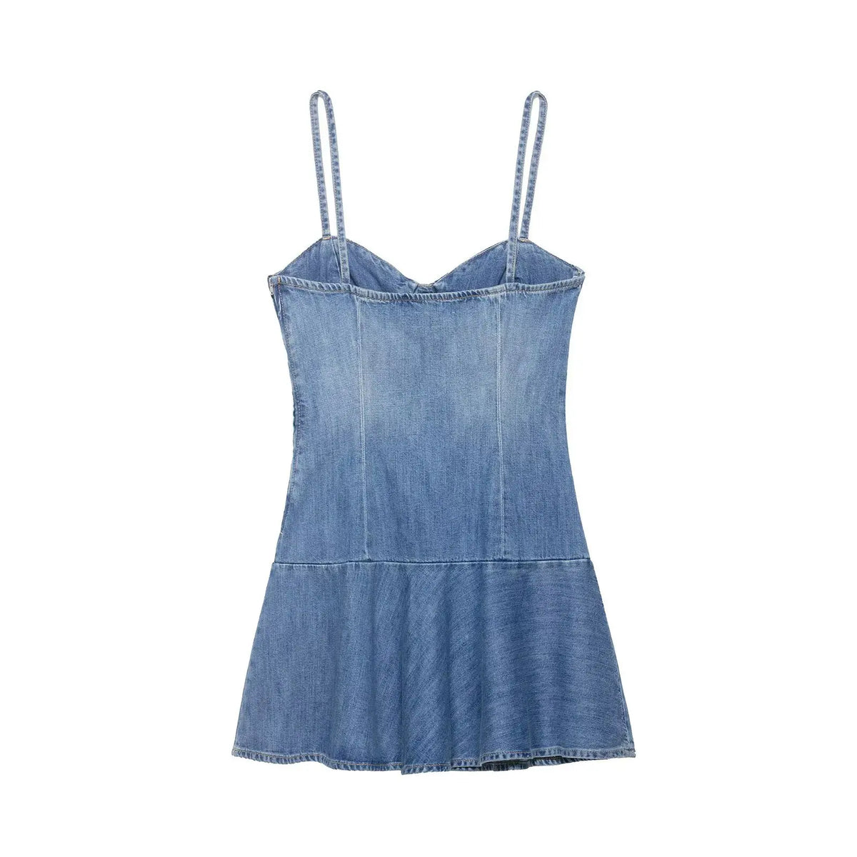 Retro Heart Collar Denim Strapless Mini Dress | Inspired by Sophia