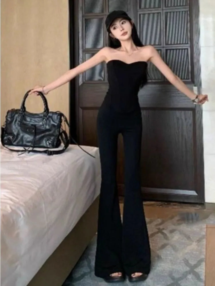 Sexy Tops & Flared Long Pants 2 Piece Set Summer Fashion Slim Fit Outfit Casual for Ladies Women 2026 Elegant Outfit Ladies New