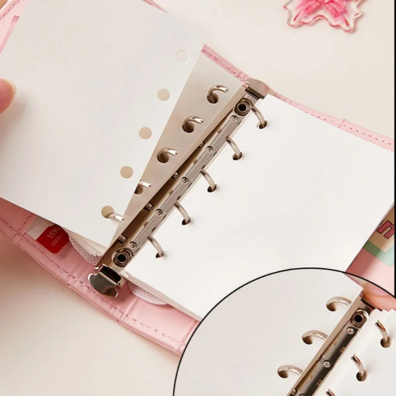 M5 Korean Pink Heart Ring Binder Detachable Portable Travel Journal for KPOP Idol Cute Small Album with Strap Diary Scrapbook