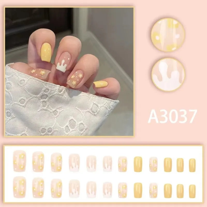 24pcs Cheap Love Wear Nail Almond Medium Press on Nails Cute Removable Beige Long False Nails Summer Korean Removable Nail Art